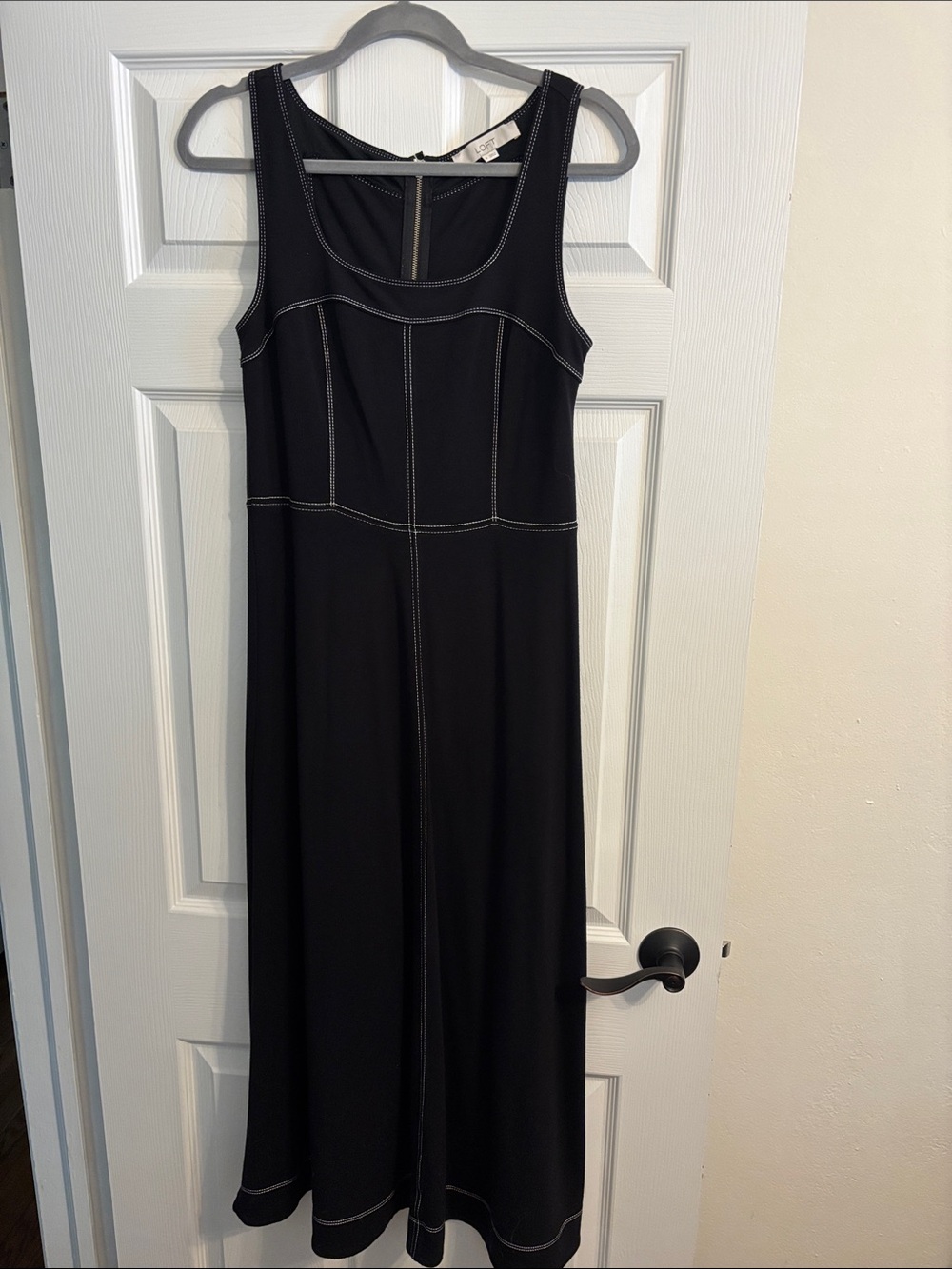 LOFT Black Maxi Dress with Contrast White Stitching